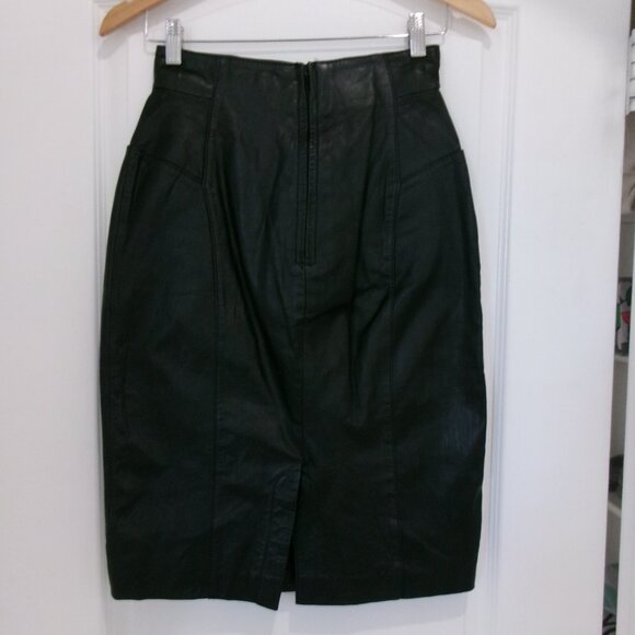 Vintage Leather Black Pencil Skirt XS 0 Vintage Size 8 Chia - Picture 7 of 11